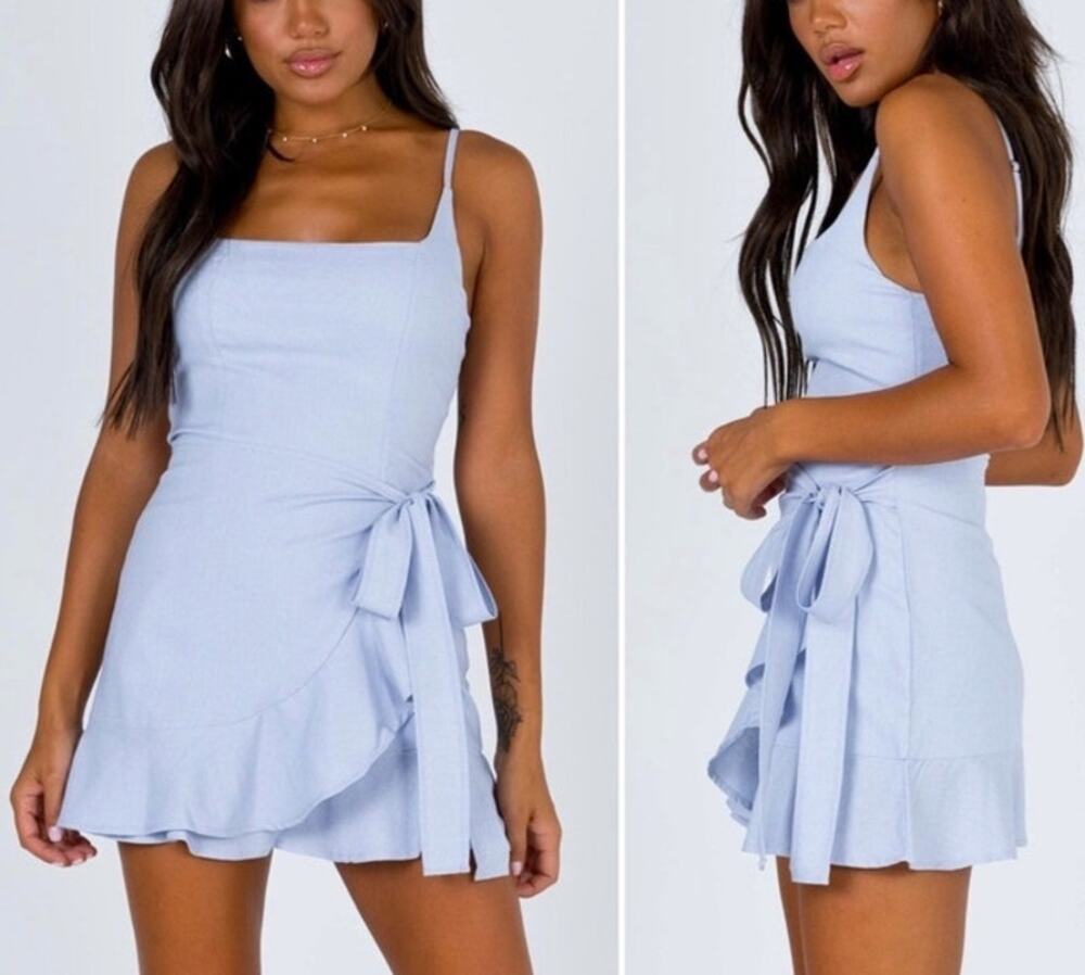 Princess Polly Baby Blue Cottage Hill Mini Tie Dress size 8